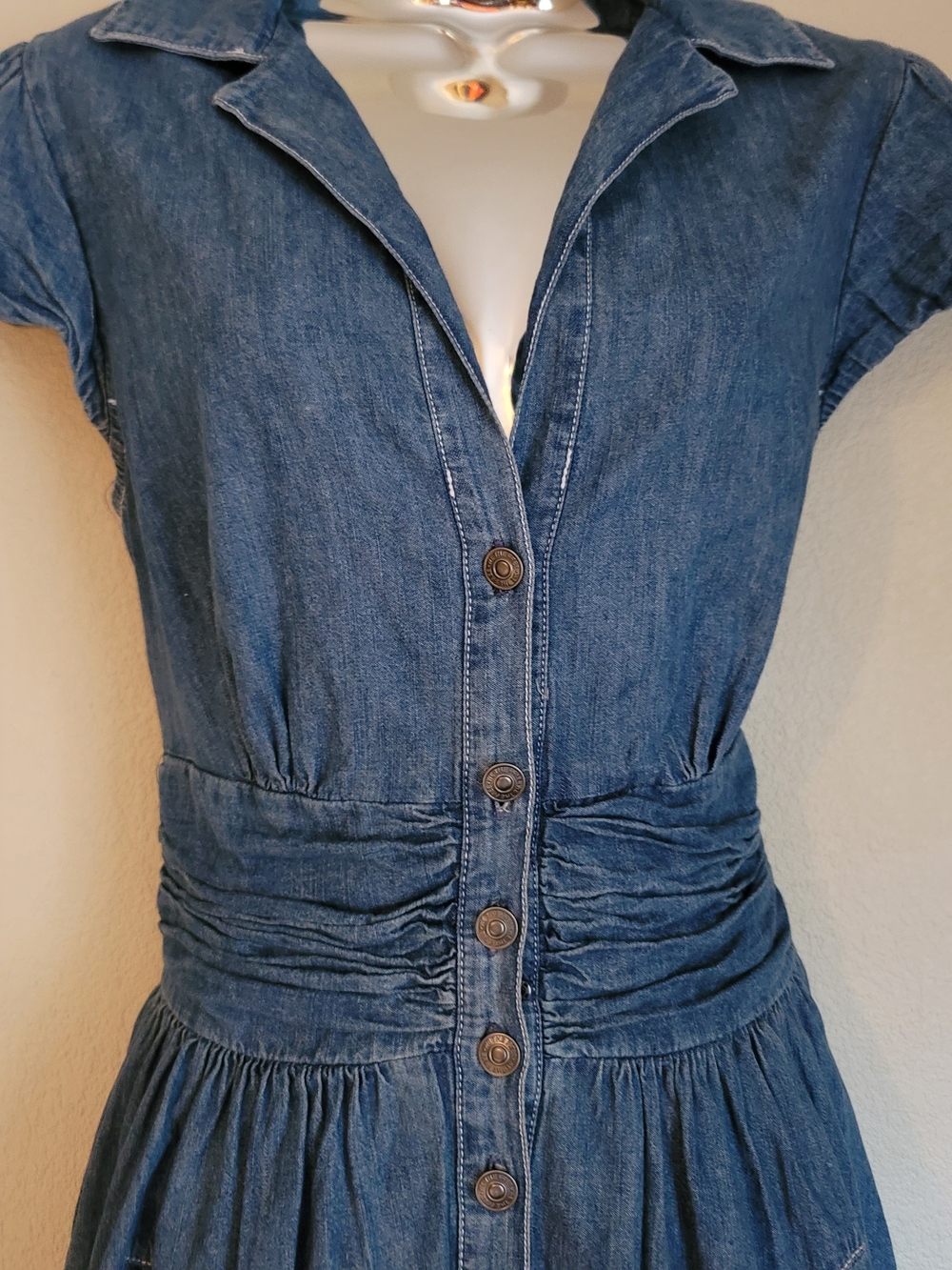 Free People Dark Blue Denim Button-Front Fit-and-Flare Mini Dress - Picture 4 of 13